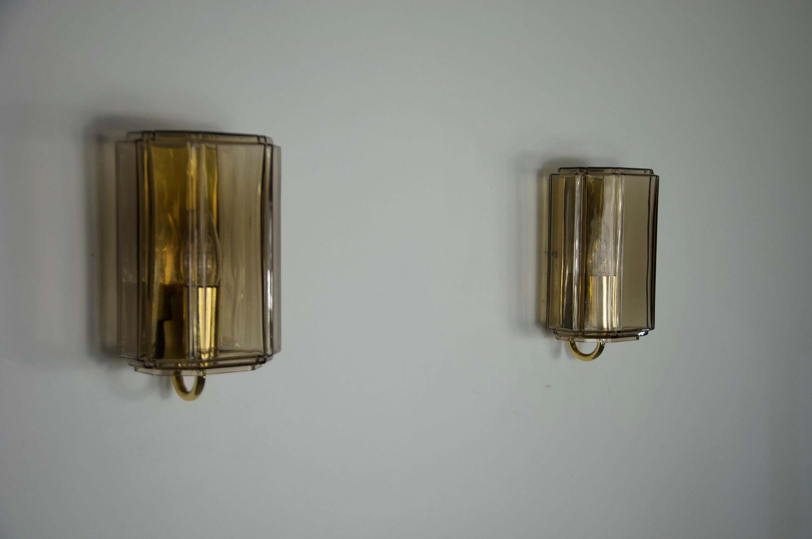 photo furniture Pair Of Brass And Glass Wall Lamps By Glashütte Limburg, 1960s