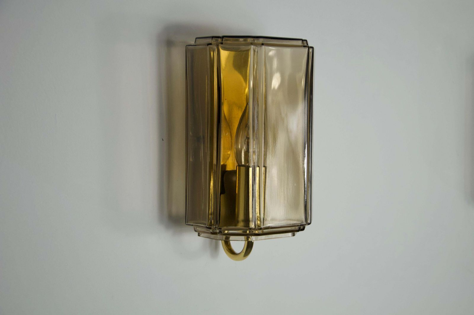 photo for sale Pair Of Brass And Glass Wall Lamps By Glashütte Limburg, 1960s