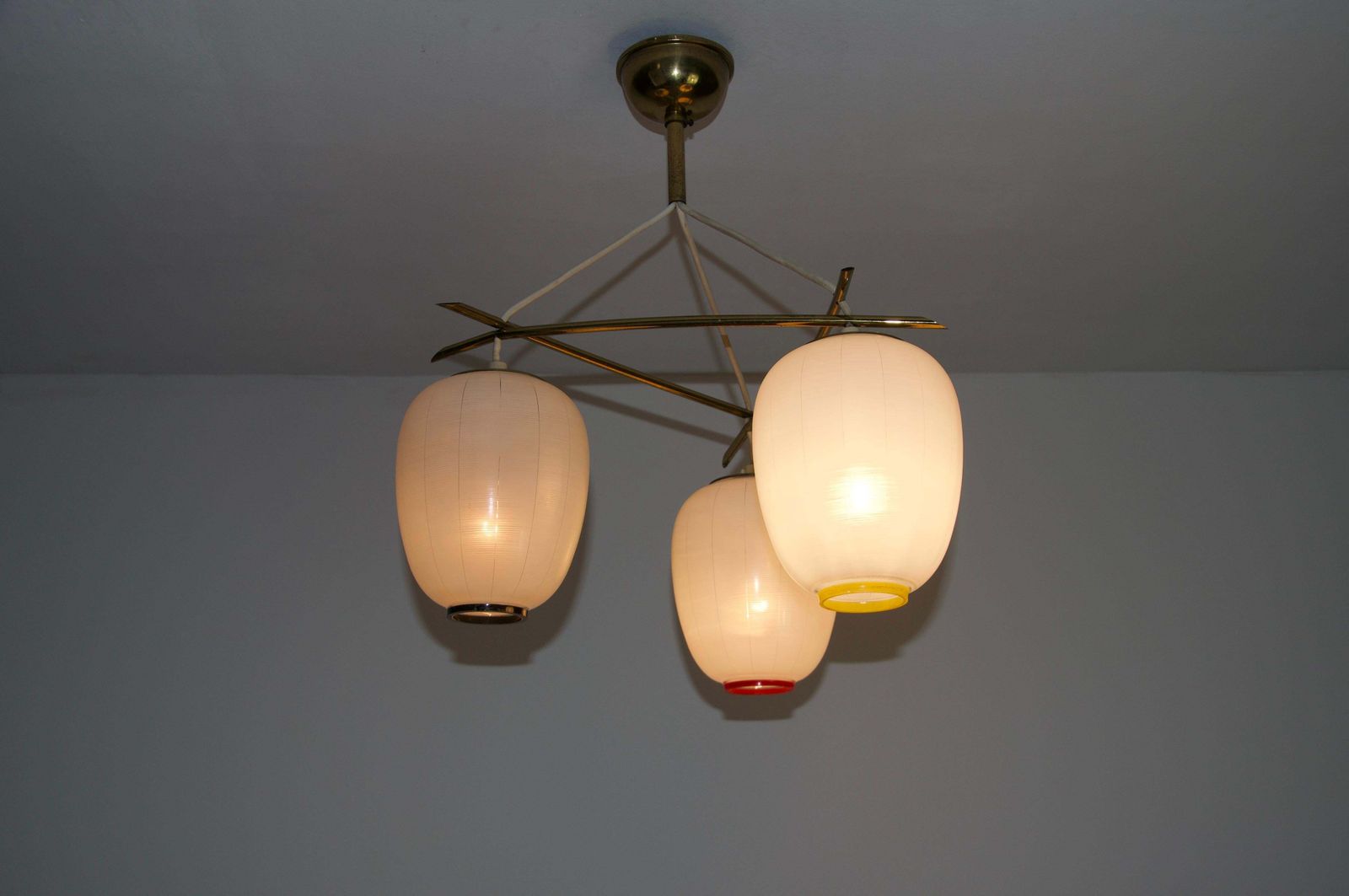 Mid Century Brass And Opal Glass Cascade Ceiling Lamp, Germany, 1960s photo furniture