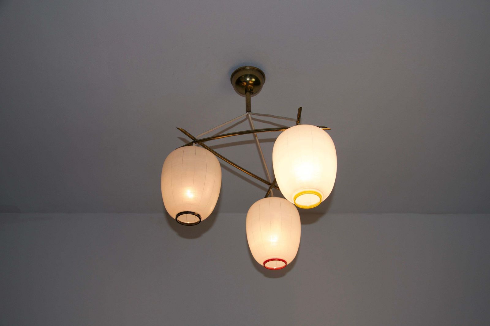 Mid Century Brass And Opal Glass Cascade Ceiling Lamp, Germany, 1960s photo Lighting