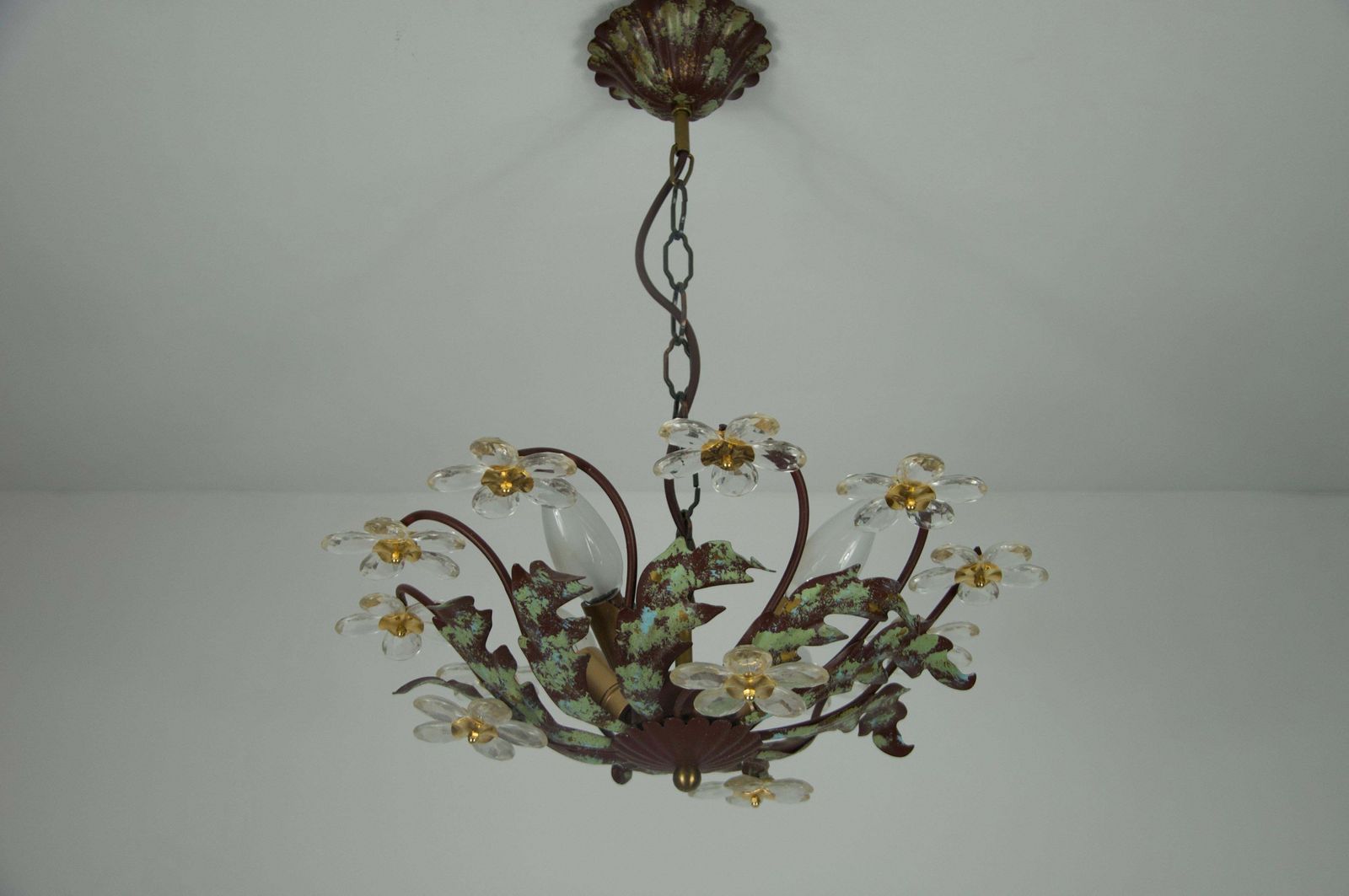 Green Florentine Flower Shape Ceiling Lamp By Banci Firenze, Italy, 1970s photo for sale