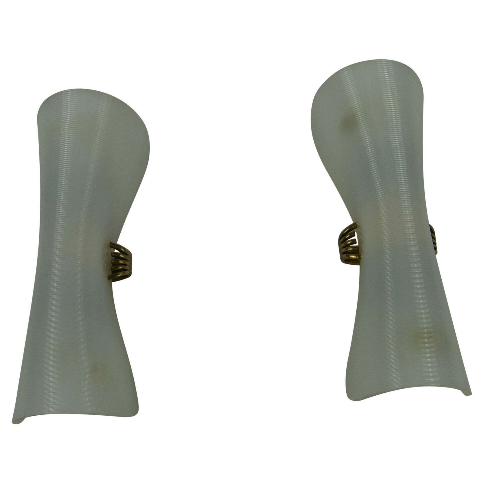 Pair Of Mid Century Brass And Plexi Glass Wall Lamps, Italy, 1960s