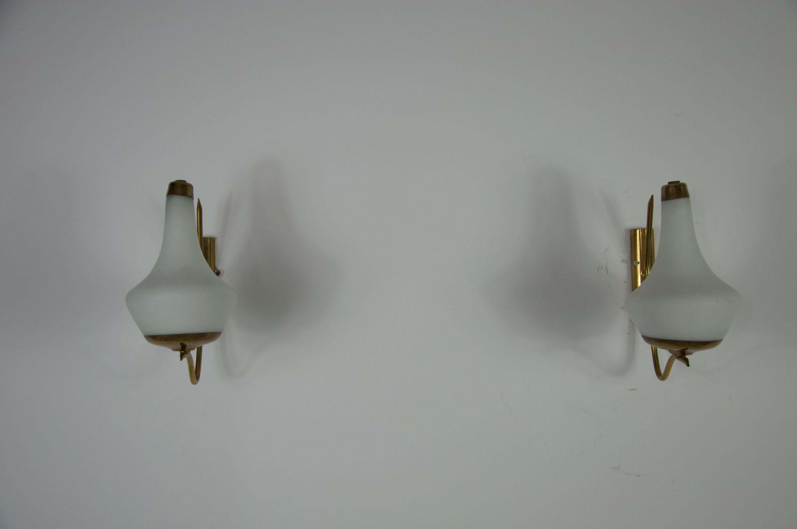 Pair Of Brass And Opaline Wall Lamps By Stilnovo, Italy, 1960s photo buy
