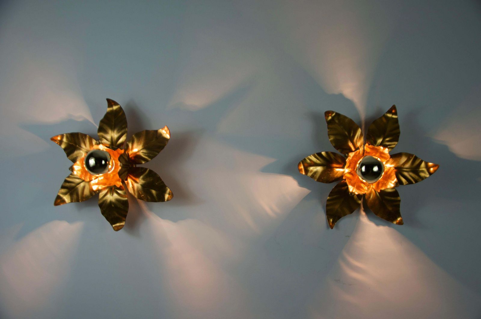 Pair Of Florentine Flower Shape Wall Lamps By Hans Kögl, Germany, 1950s photo furniture