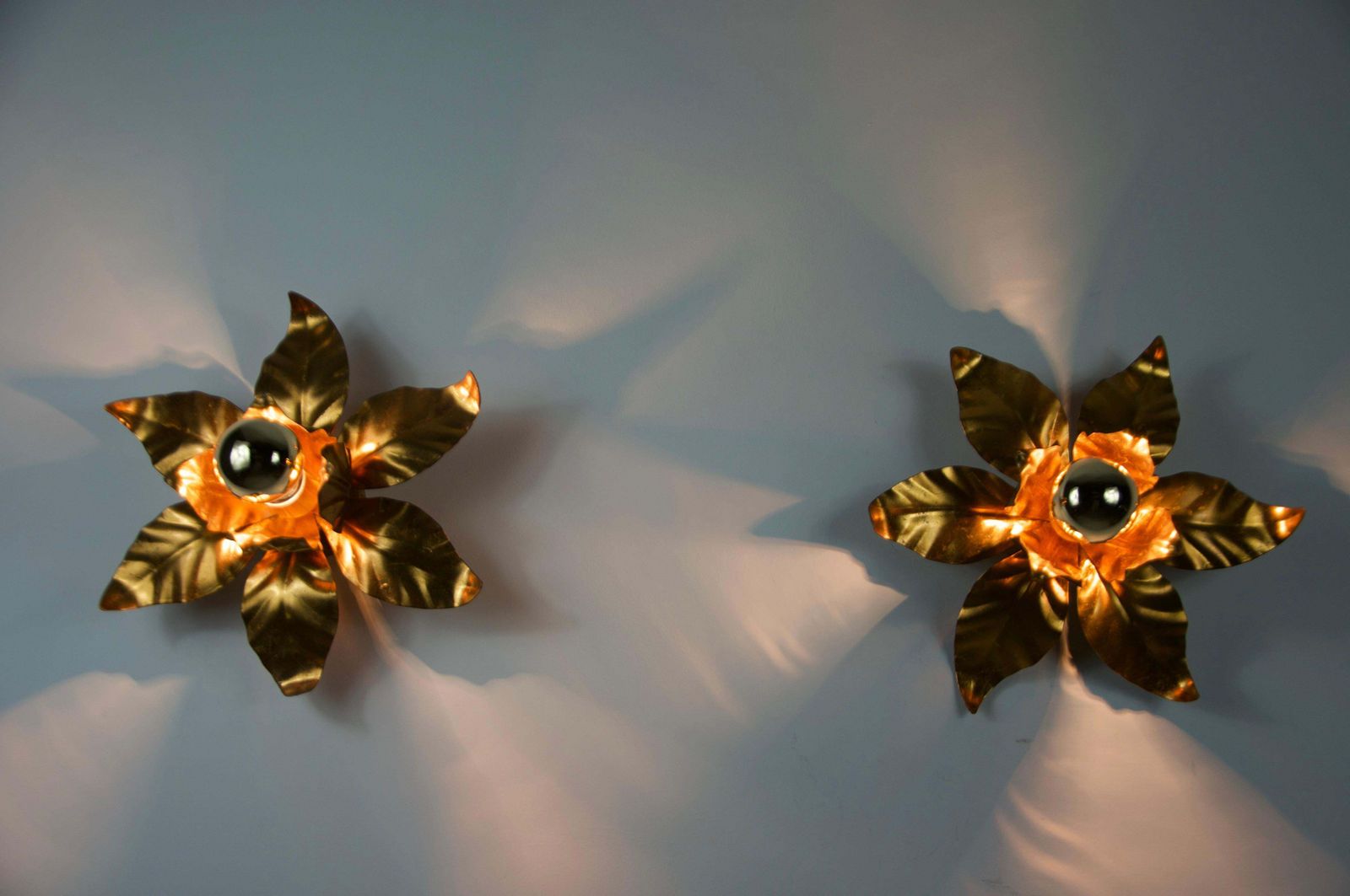 Pair Of Florentine Flower Shape Wall Lamps By Hans Kögl, Germany, 1950s photo for sale