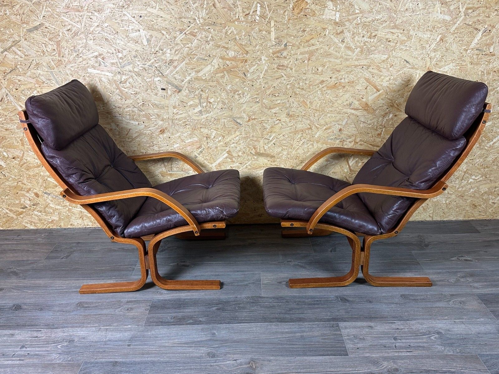 2x 60s 70s Armchairs Easy Chair Leather Armchairs Westnofa Norway Mid Century photo for sale