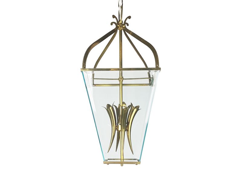 Mid Century Italian Faceted Glass & Brass Pendant In The Style Of G. Ulrich, 1940s photo 2100.0