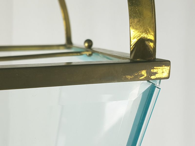 Lighting Mid Century Italian Faceted Glass & Brass Pendant In The Style Of G. Ulrich, 1940s photo