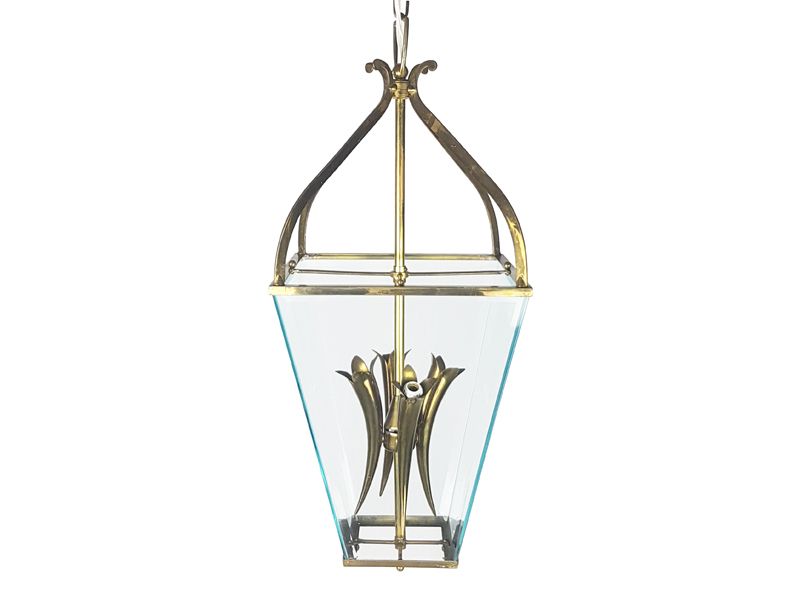 photo vinterior Mid Century Italian Faceted Glass & Brass Pendant In The Style Of G. Ulrich, 1940s