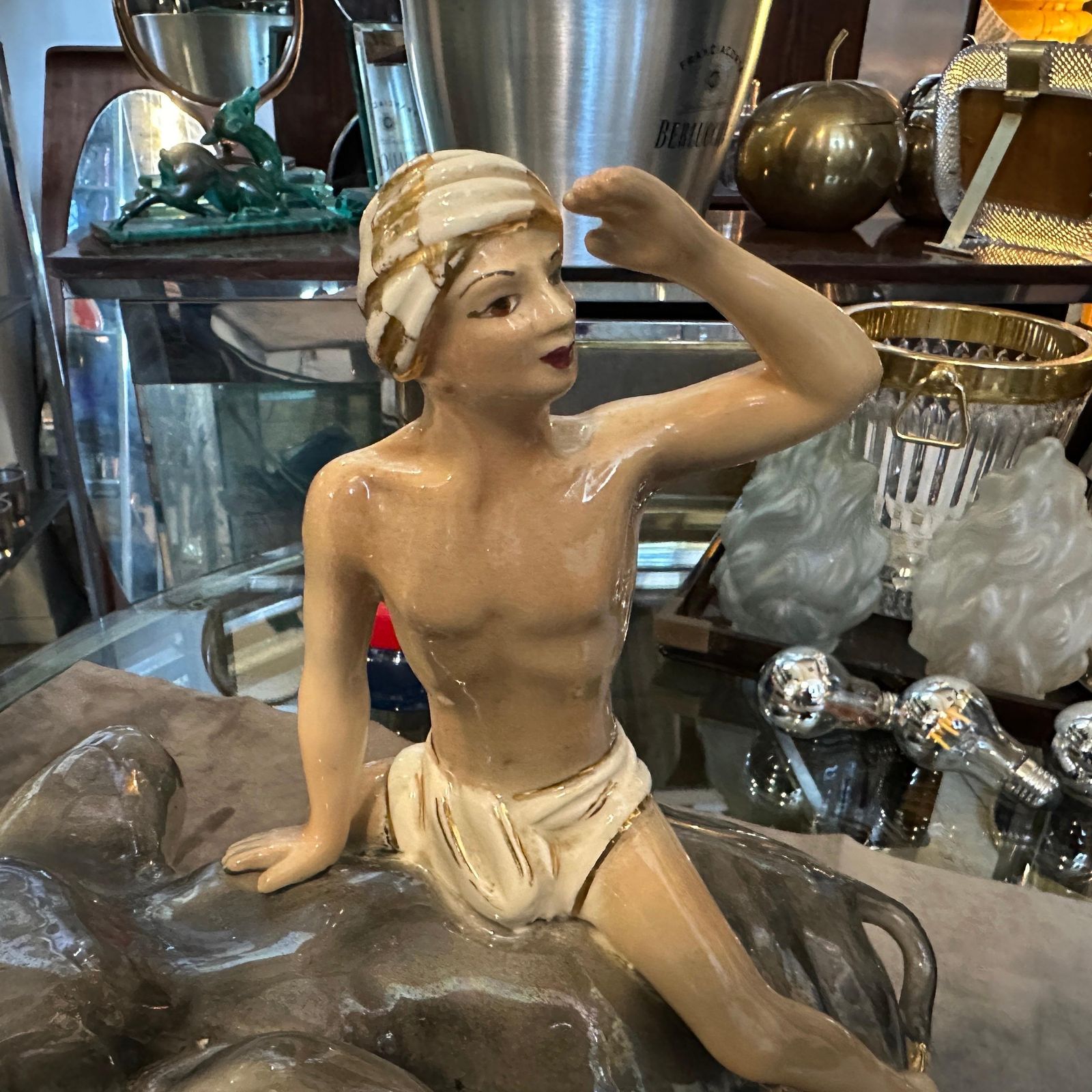 Art 1950s Orientalist Ceramic Italian Figure Of A Boy On An Elephant By Sica photo
