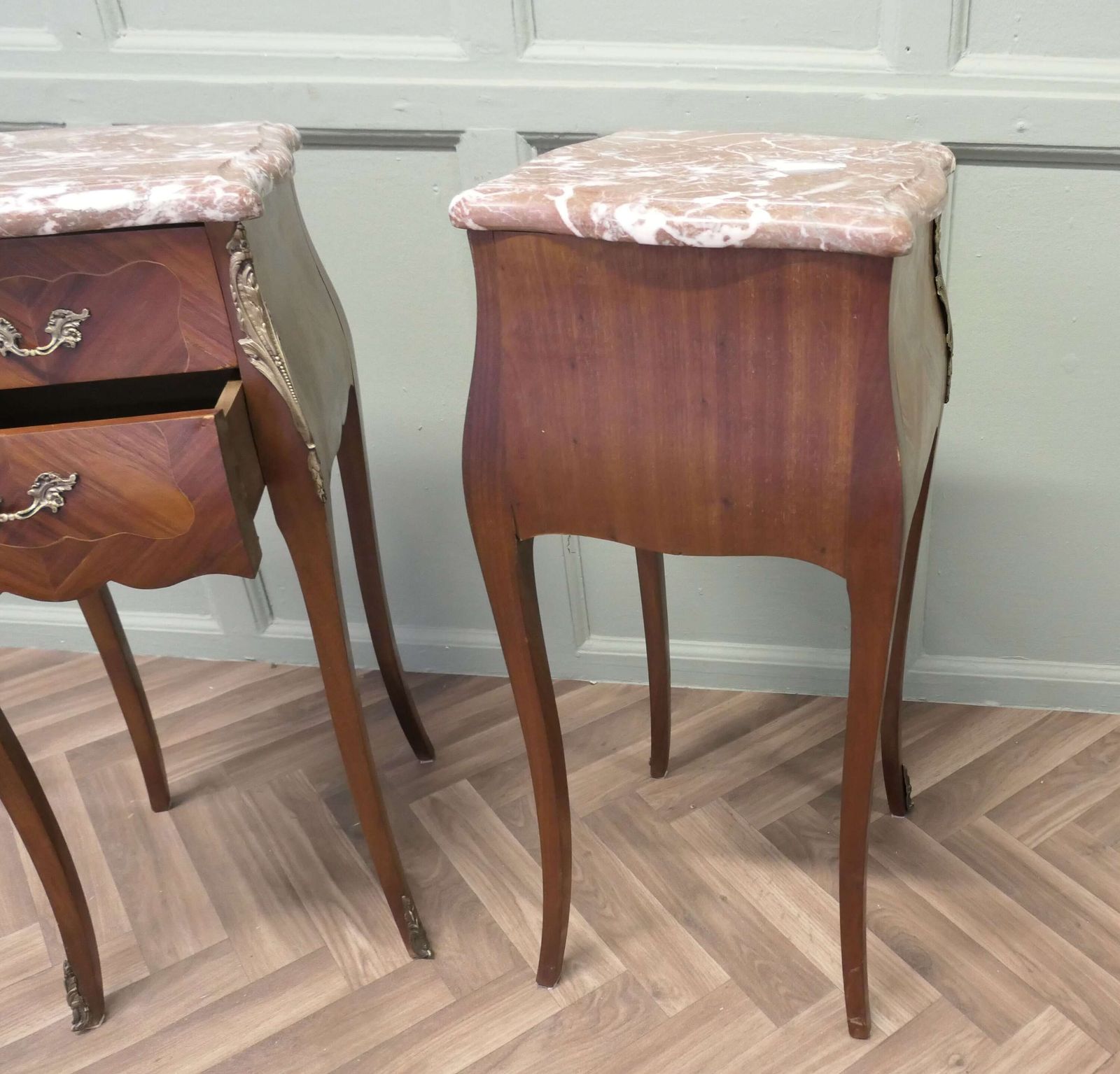 A Pair Of French Bombe Style Bedside Tables photo buy