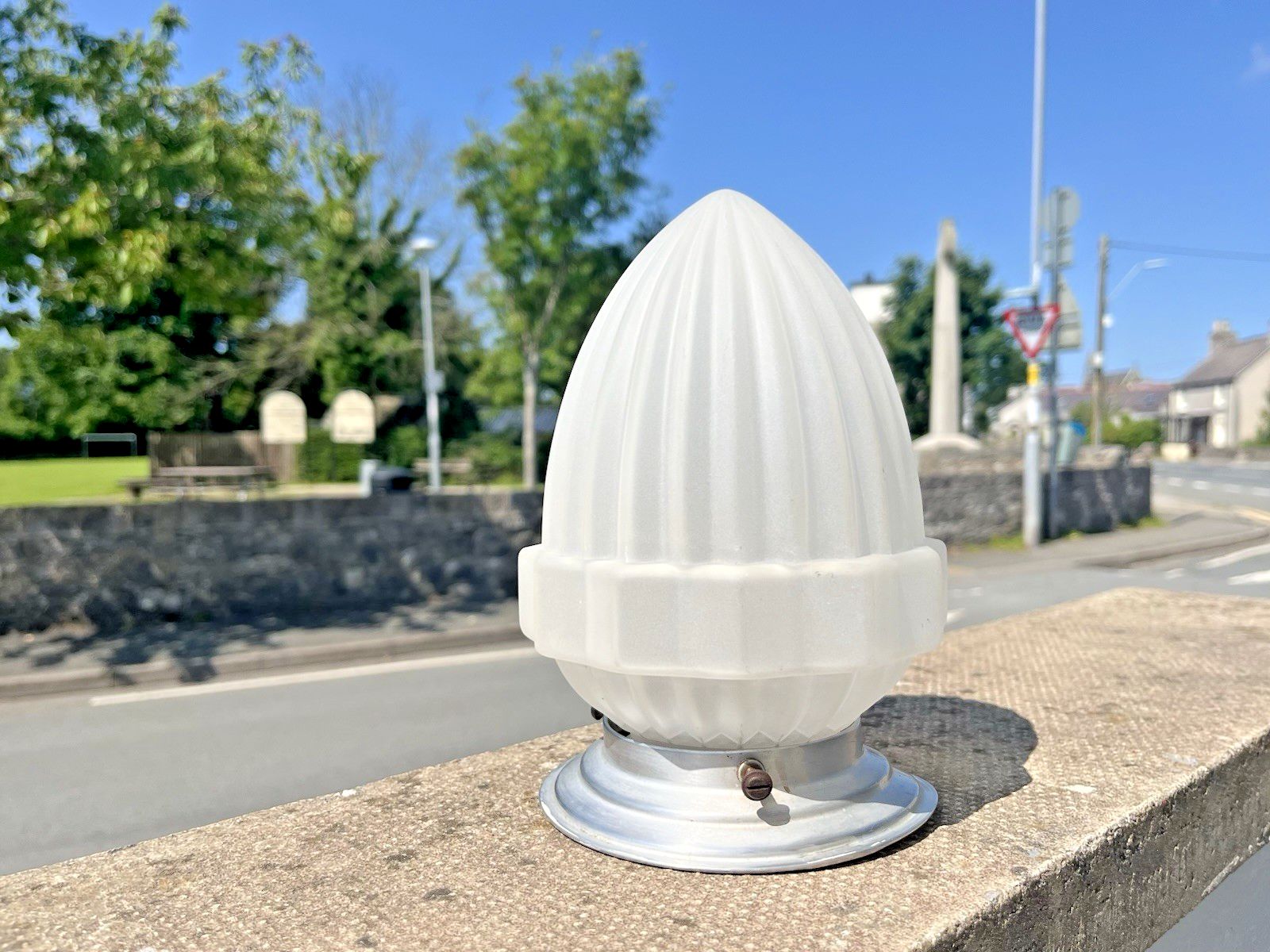 French Art Deco 30's Frosted Fluted Geometric Glass Lamp Shade & Chrome Gallery photo furniture