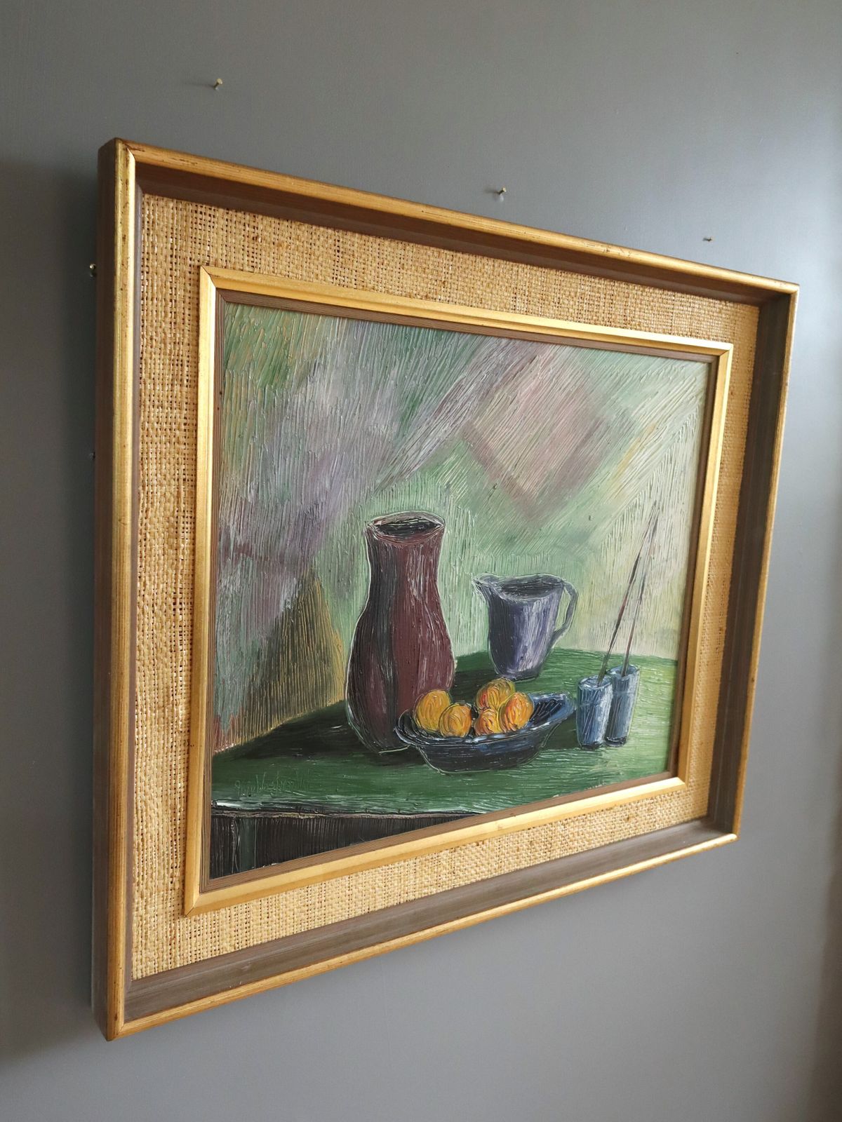 Fruit & Brushes  Oil Painting, Mid 20th Century photo 490.0