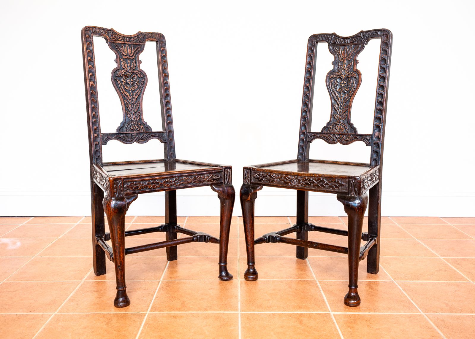 Pair Of Jacobean Carved Hall Chairs Oak 1620 Antique Country House Chairs Primitive Baronial Side Dining Chairs photo furniture
