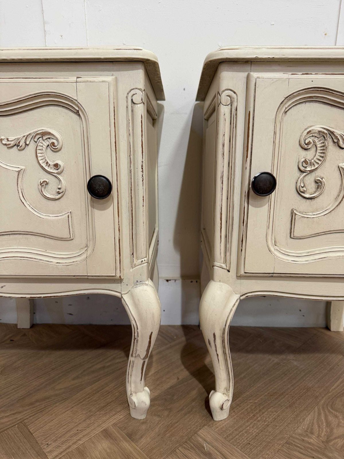 Vintage French Painted Pair Of Pot Cupboard Bedsides Tables Pair Of French Bedside Tables photo for sale