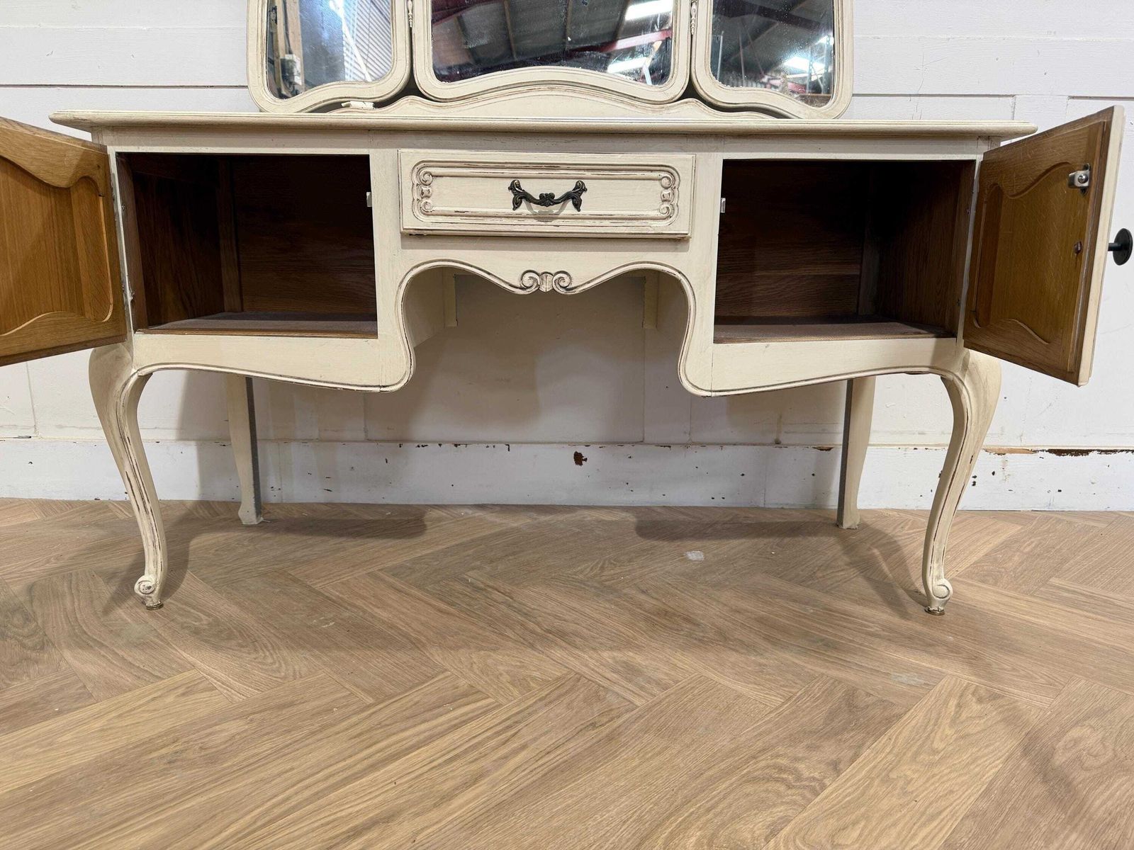 Vintage Painted French Dressing Table 1 Drawer, 2 Cupboards & 3 Way Mirror photo 420.0