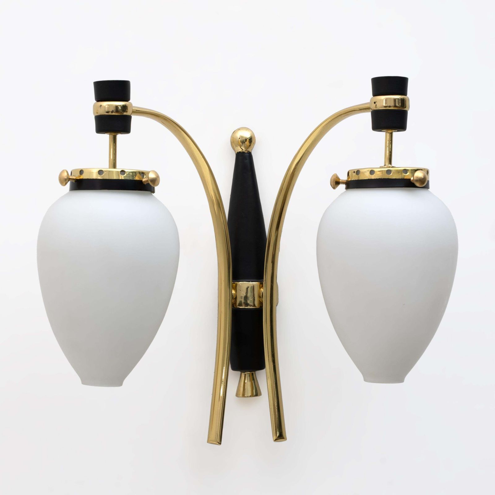 Stilnovo Mid Century Modern Italian Brass And Murano Glass Sconces, 1950s, Pair photo furniture