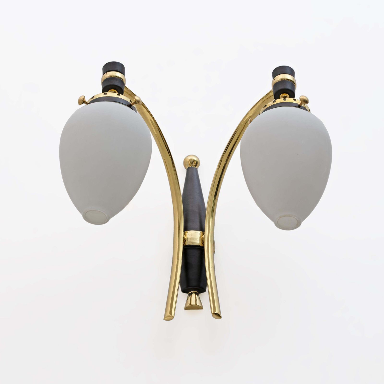 Stilnovo Mid Century Modern Italian Brass And Murano Glass Sconces, 1950s, Pair photo Lighting