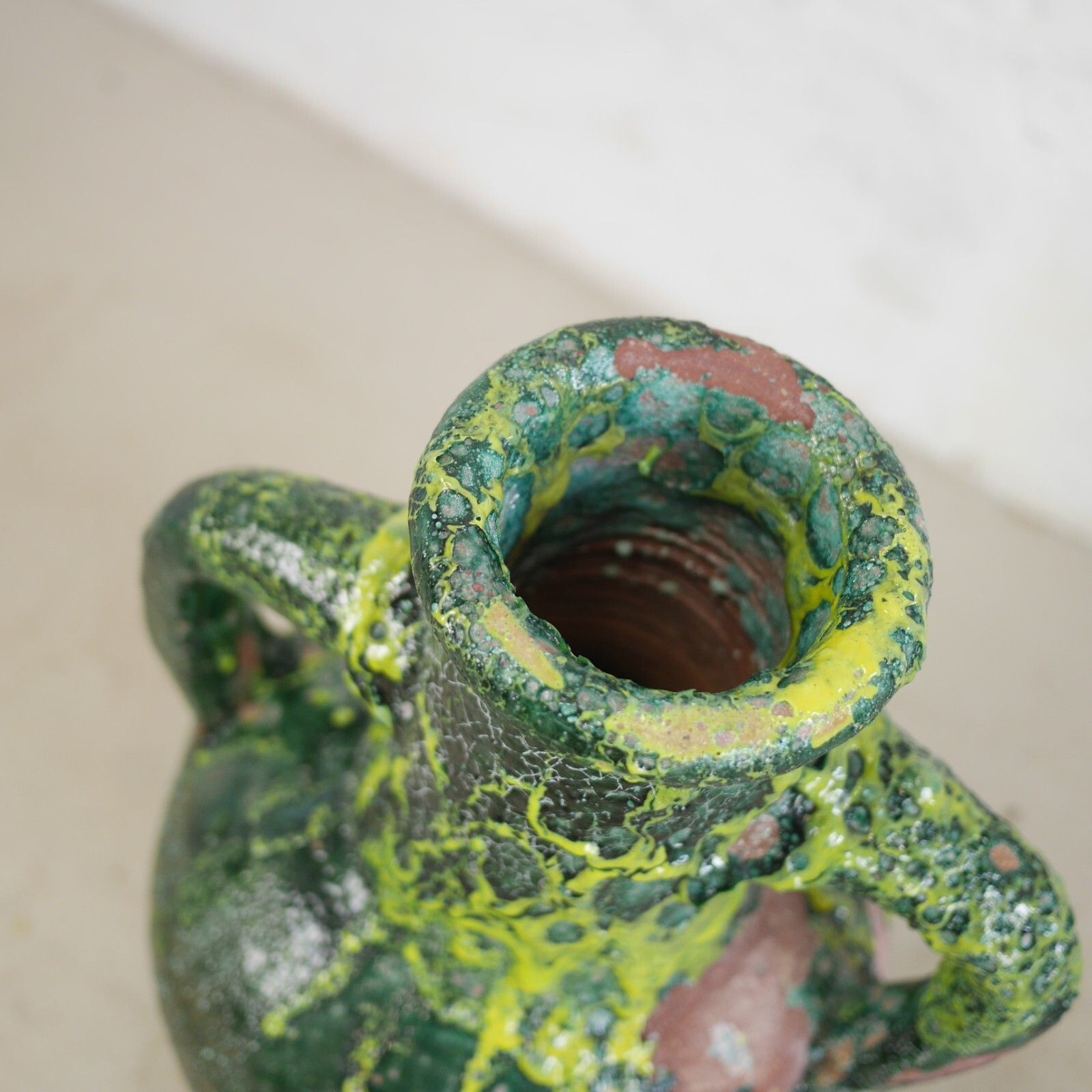 Home Decor Terracotta Green Fat Lava Glazed Olive Jar Rustic Vase Urn Pot Amphora #102926 photo
