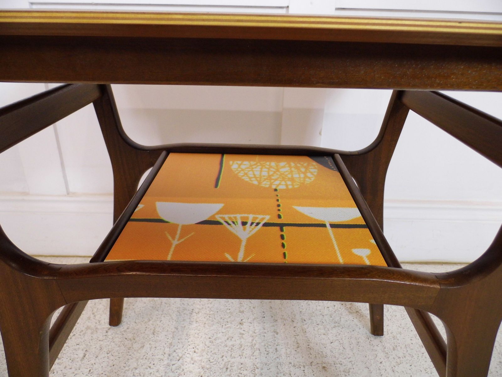 Vintage Mahogany 1950s Tv Radio Stand Side Table Restyled Adstract Panel photo 193.0