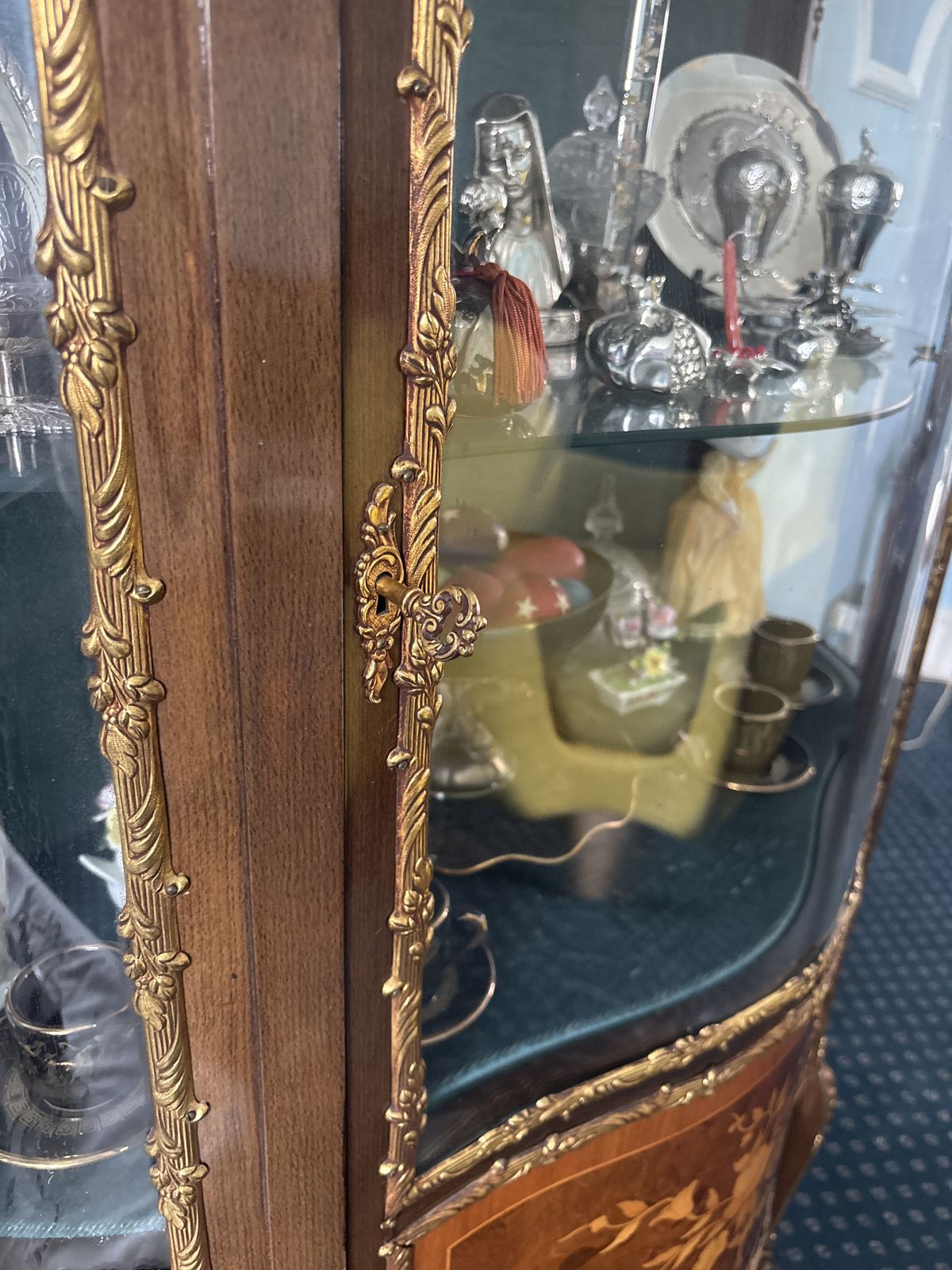 80s Wooden & Glass Cabinet With Brass Detail photo Furniture