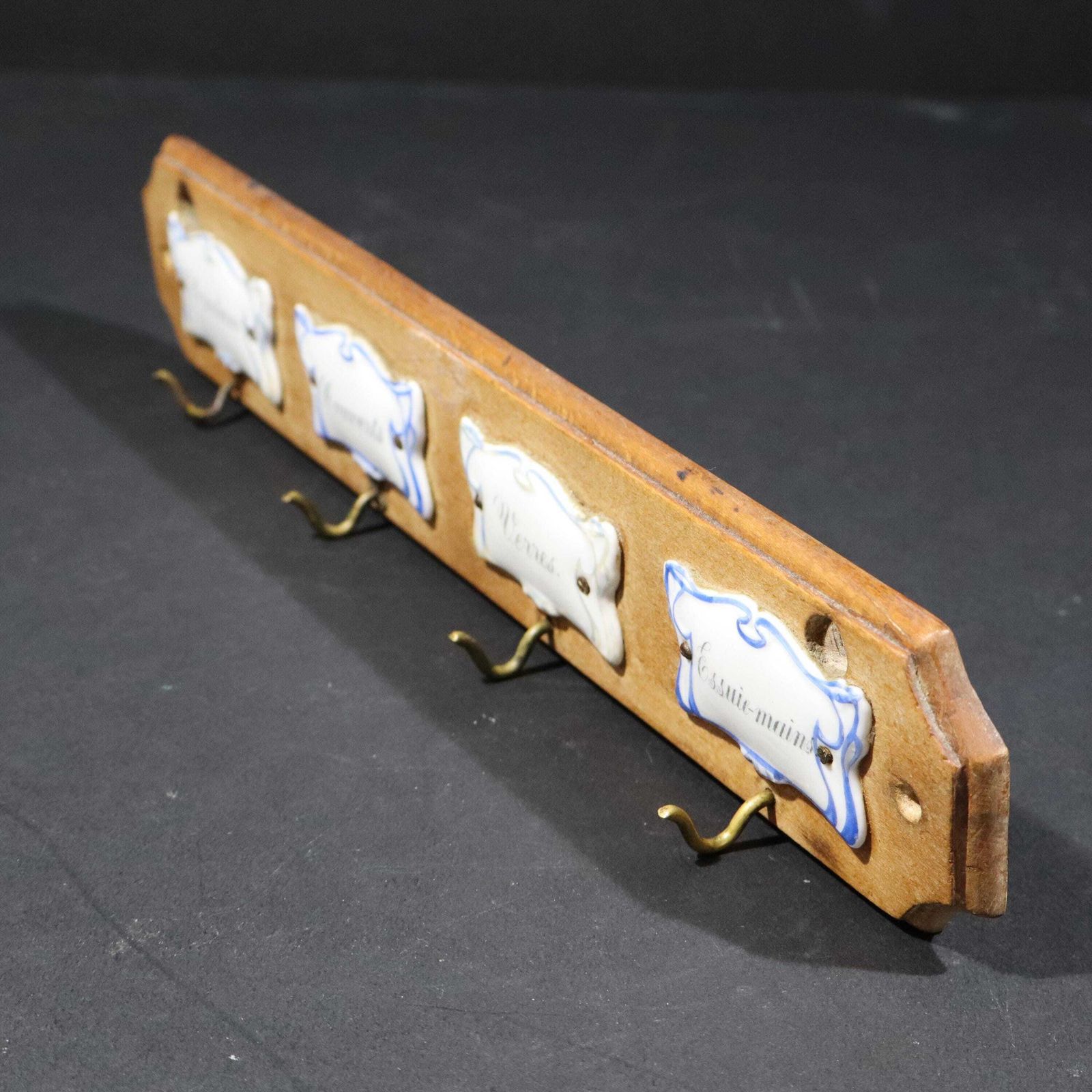 French Antique Towel Holder Wood Tea Towel Holder With 4 Hooks And Porcelain Signs, French Country Kitchen photo furniture
