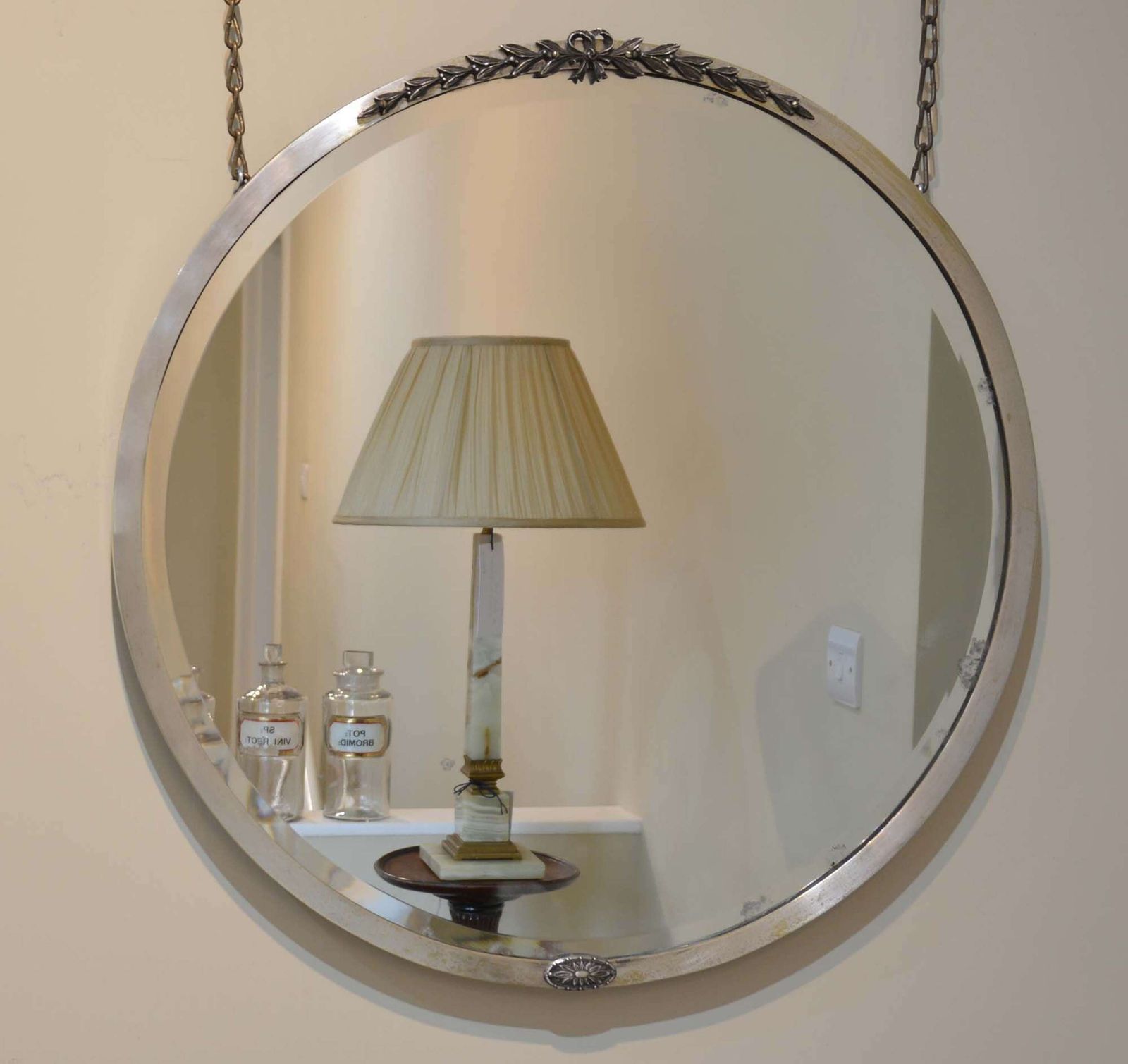 Mid Century French Nickel Plated Round Mirror photo Home Decor