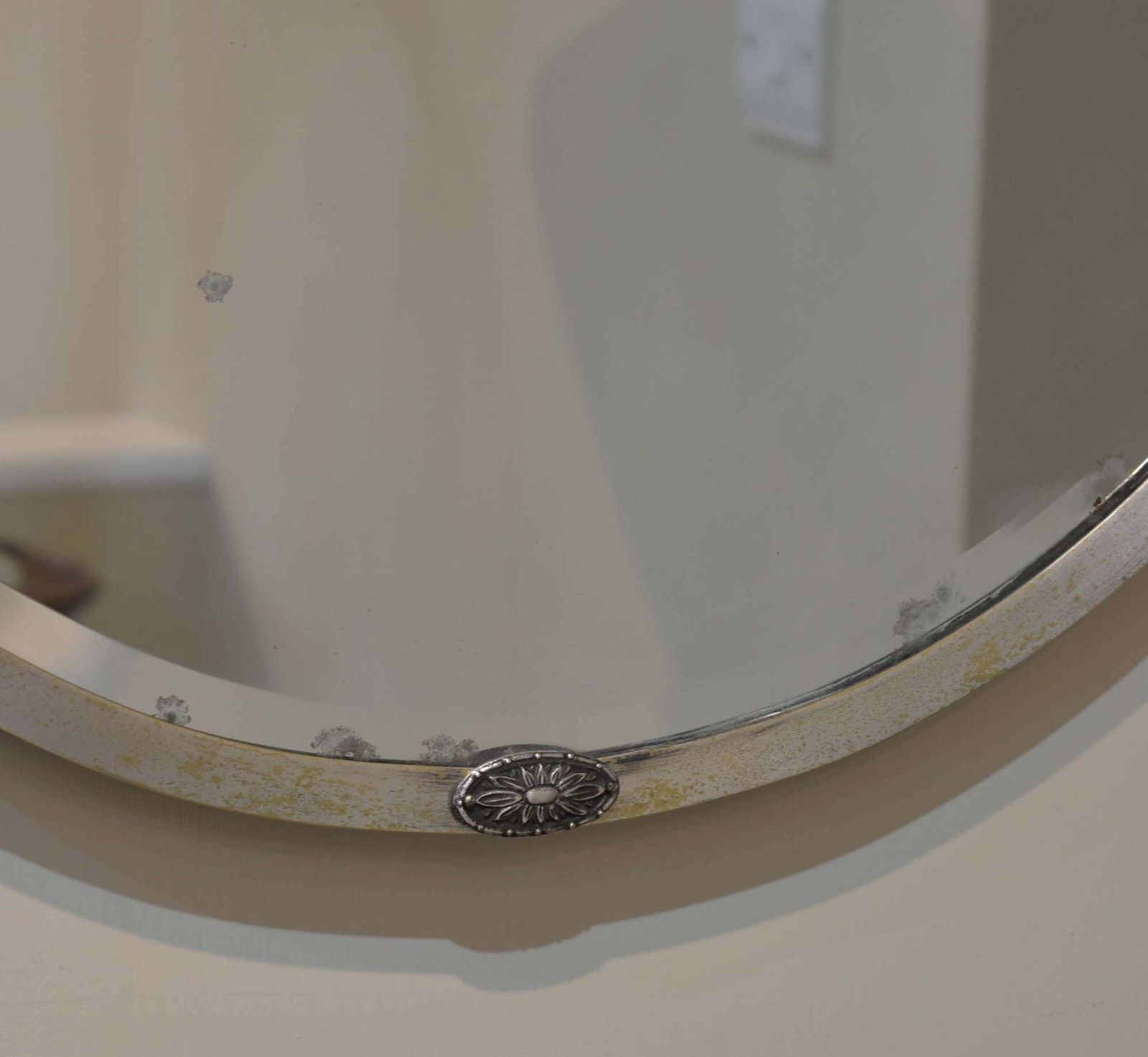 Mid Century French Nickel Plated Round Mirror photo 525.0