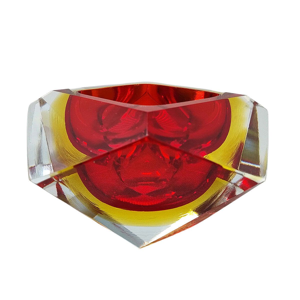1960s Gorgeous Red And Yellow Ashtray Or Catchall By Flavio Poli For Seguso. Made In Italy