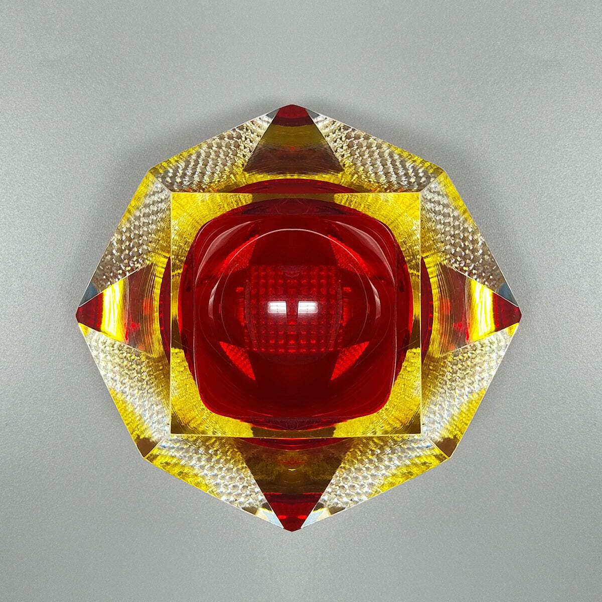 1960s Gorgeous Red And Yellow Ashtray Or Catchall By Flavio Poli For Seguso. Made In Italy photo Home Decor