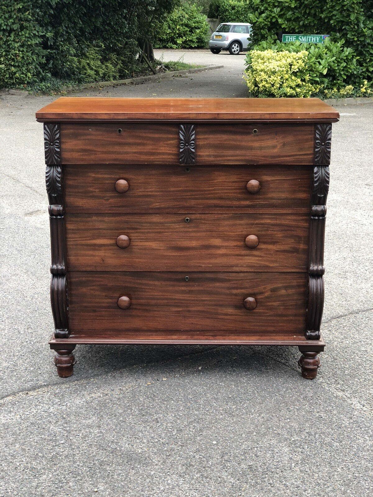 Victorian Mahogany Chest Of Drawers. Nice Carved Decoration. photo for sale