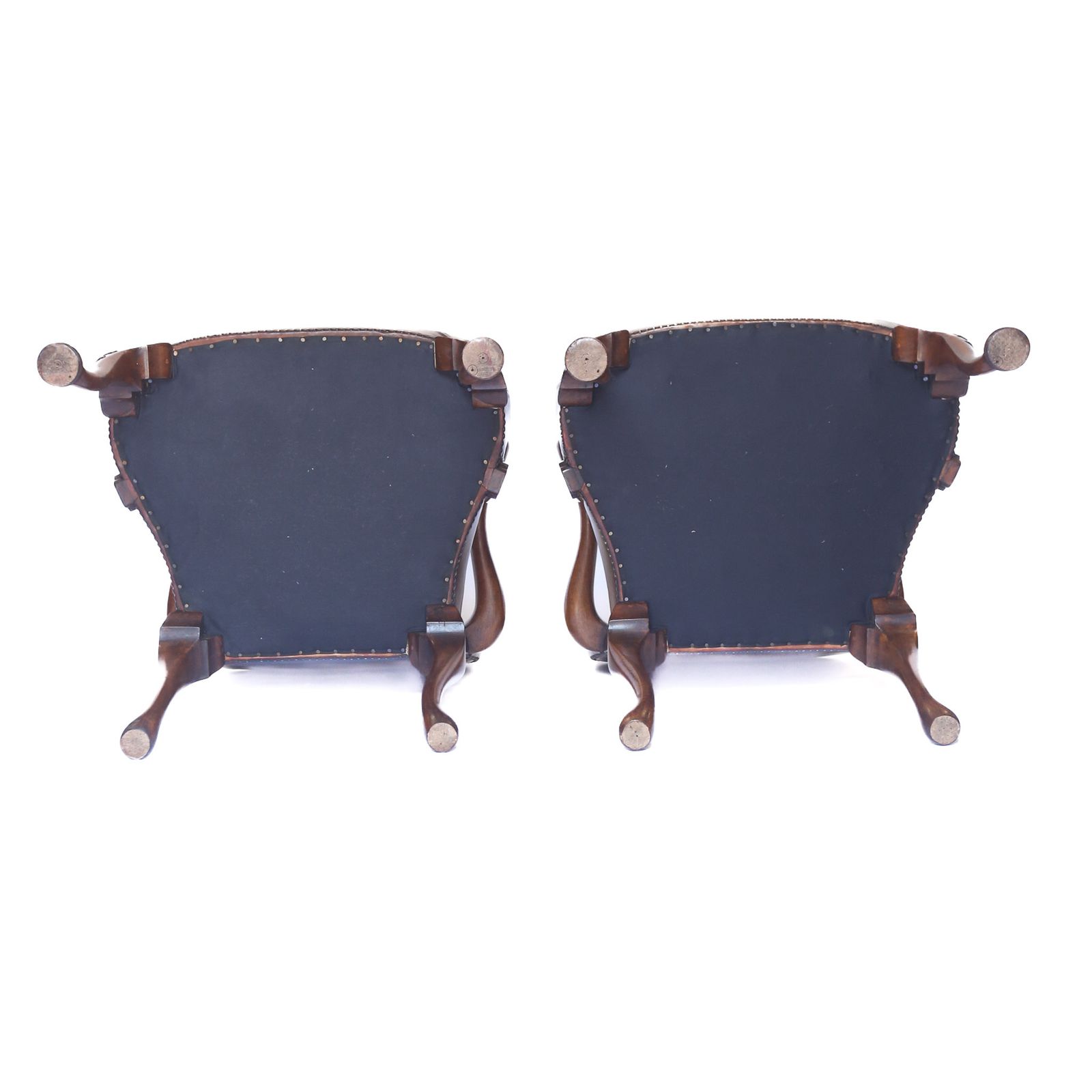 Pair Georgian Revival Walnut & Leather Open Elbow Chairs Circa 1920s photo furniture