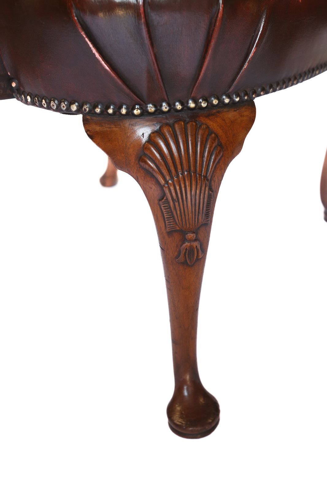 Pair Georgian Revival Walnut & Leather Open Elbow Chairs Circa 1920s photo for sale