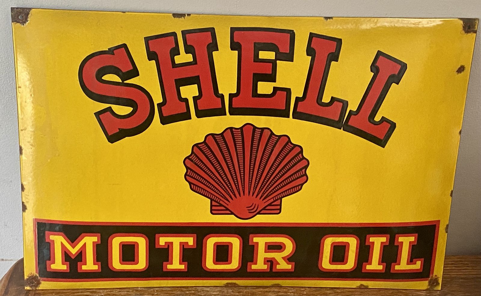 Shell Motor Oil Garage Automotive Sign Automobile Gas Petrol Dealer Dealership Advertising Service Station Old Stickman Clam Petrol Can Jug Bp Essso photo vinterior