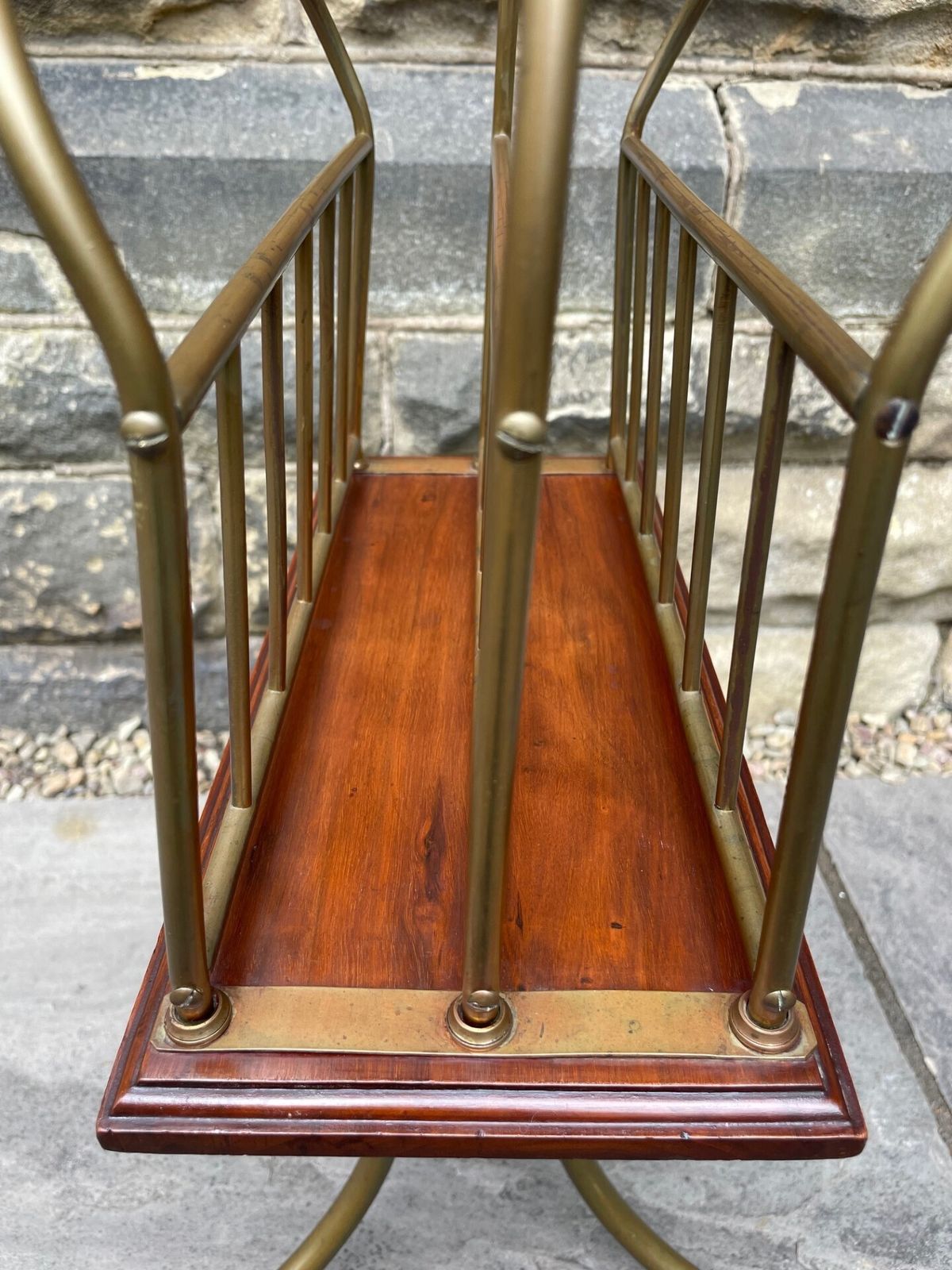 Antique Brass & Walnut Revolving Magazine Rack photo furniture