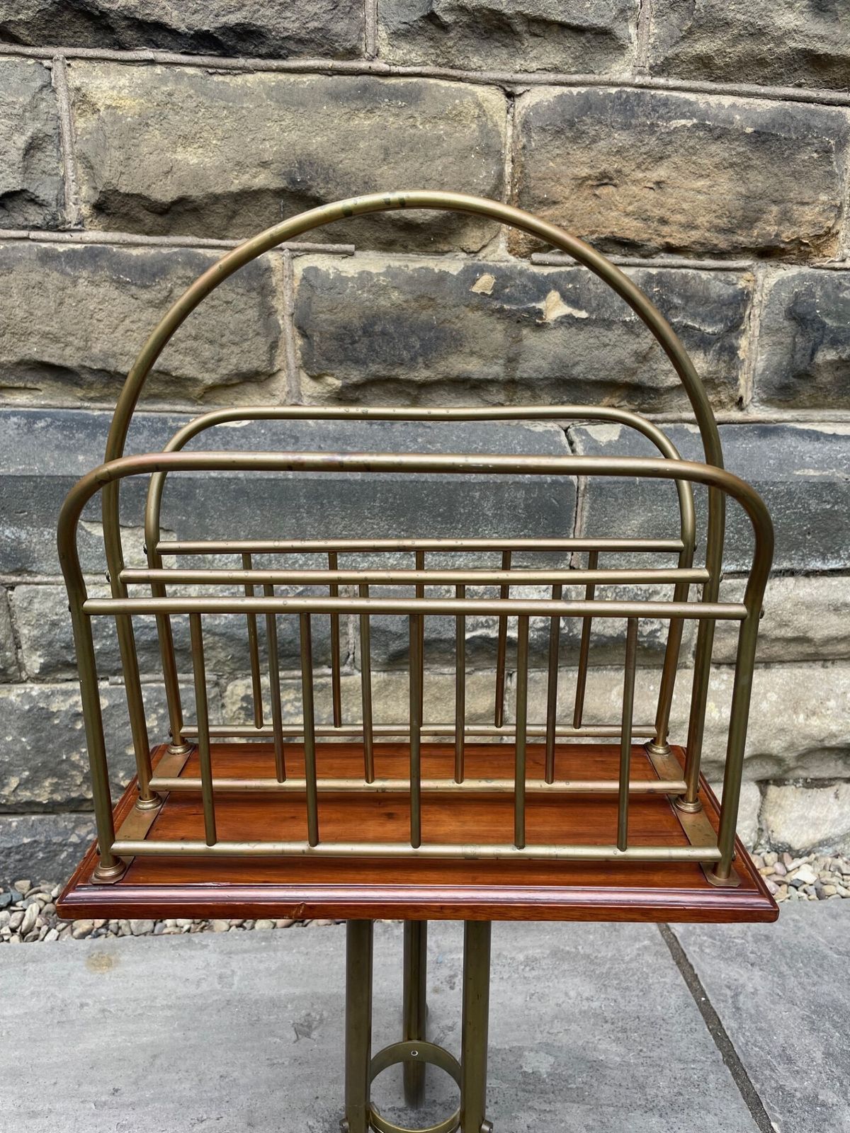 Antique Brass & Walnut Revolving Magazine Rack photo 225.0