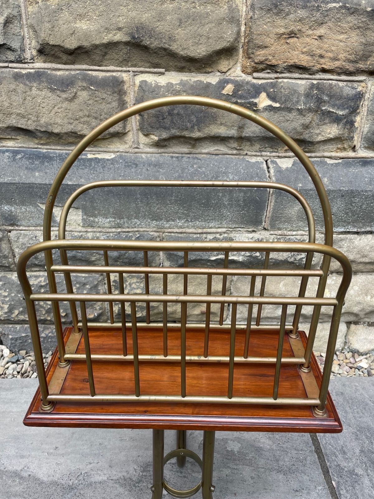 Antique Brass & Walnut Revolving Magazine Rack photo vinterior