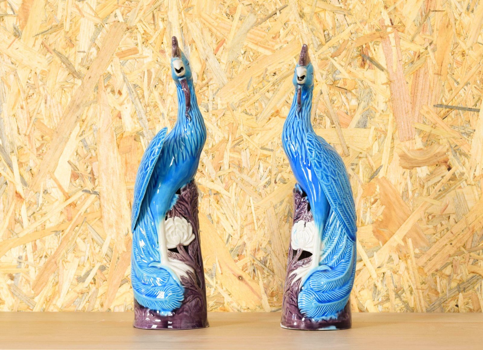 Pair Of Turquoise Porcelain Foo Peacocks Mid Century Chinise 1950s photo furniture