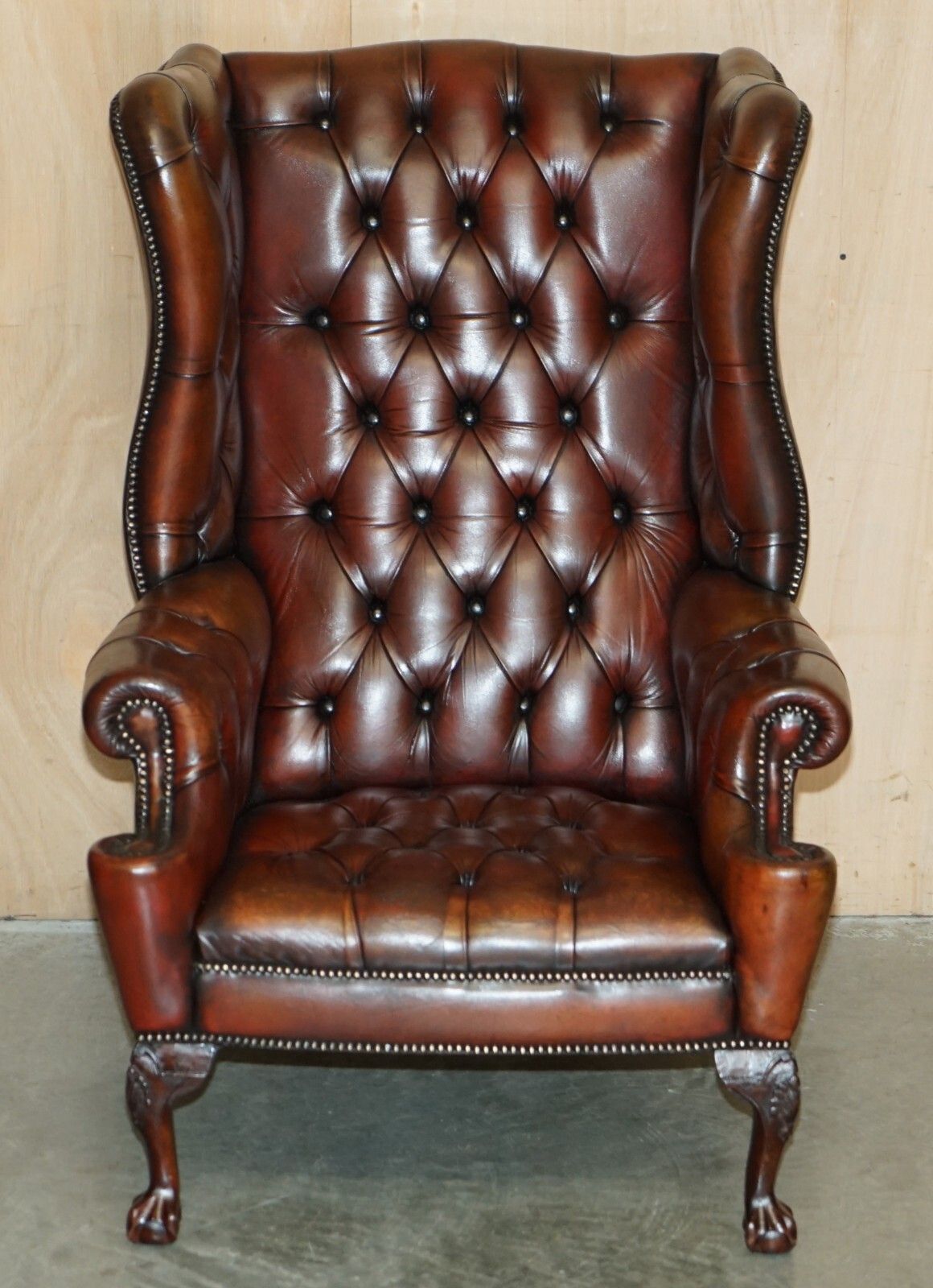 Pair Of Fully Restored Chesterfield Claw & Ball Feet Wingback Armchairs & Stools photo 9950.0