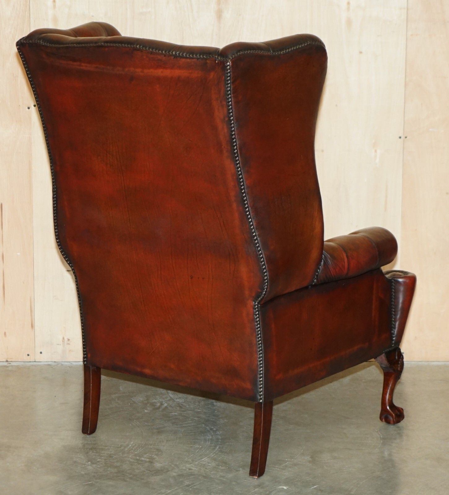 photo buy Pair Of Fully Restored Chesterfield Claw & Ball Feet Wingback Armchairs & Stools