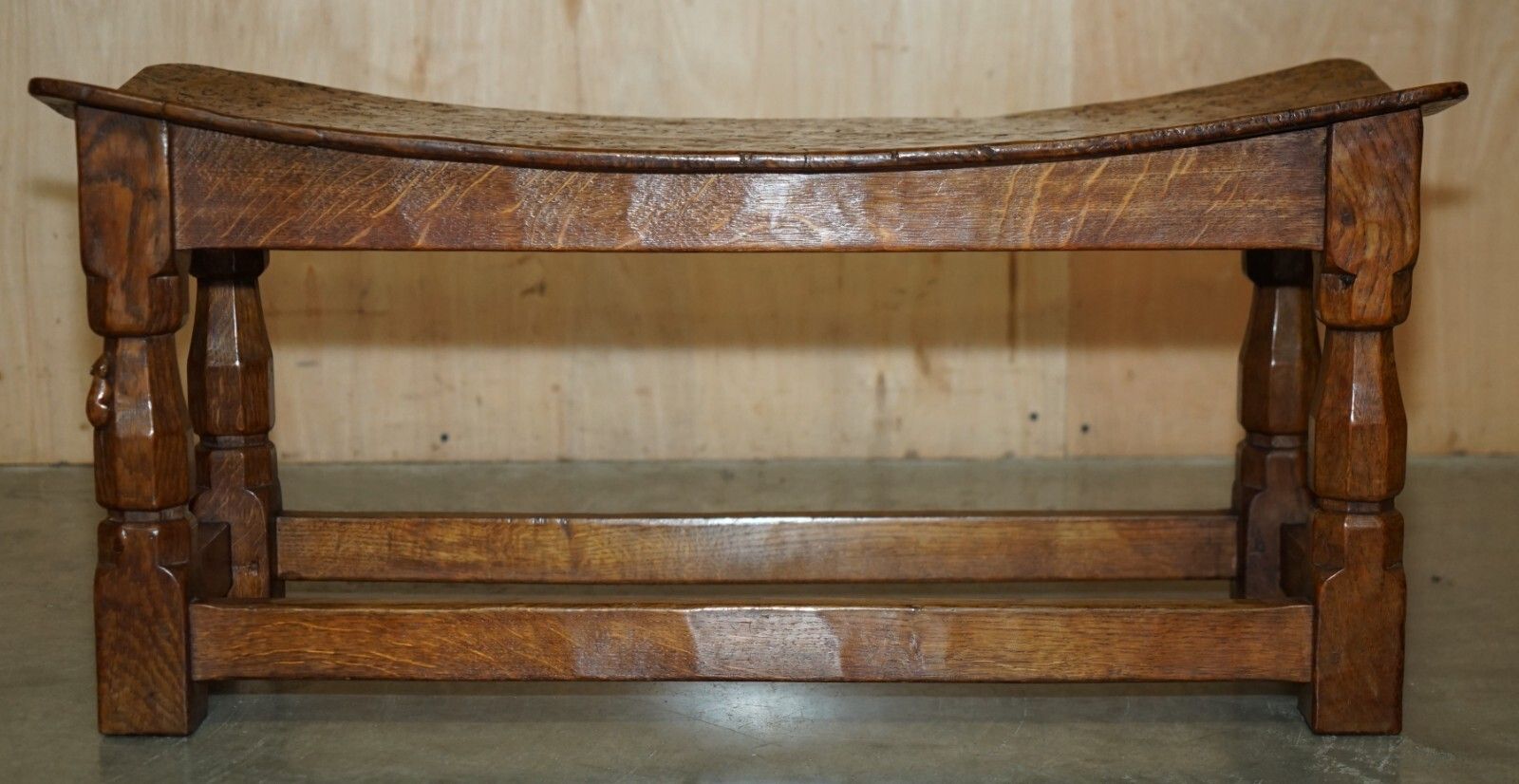 photo for sale Important 1930's Burr Oak Robert Mouseman Thompson Stool With Period Curved Top