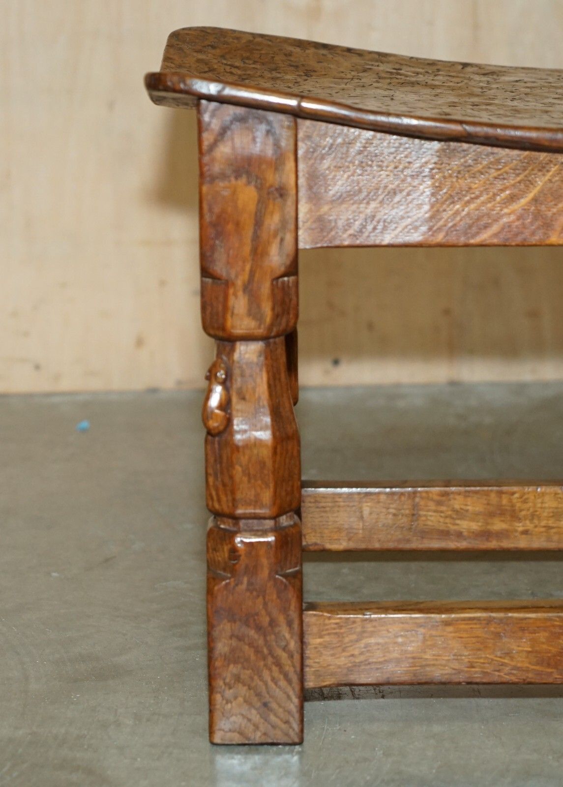 5950.0 Important 1930's Burr Oak Robert Mouseman Thompson Stool With Period Curved Top photo