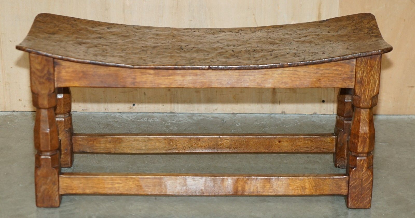 photo buy Important 1930's Burr Oak Robert Mouseman Thompson Stool With Period Curved Top