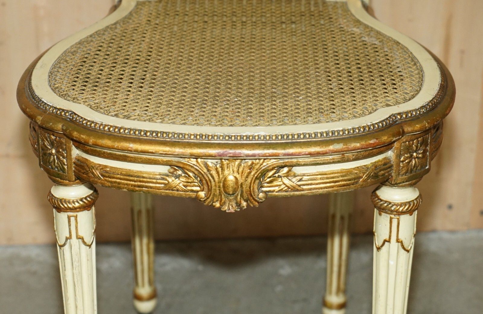 photo for sale Four Stunning Louis XVI French Carved Giltwood Double Caned Bergere Side Chairs