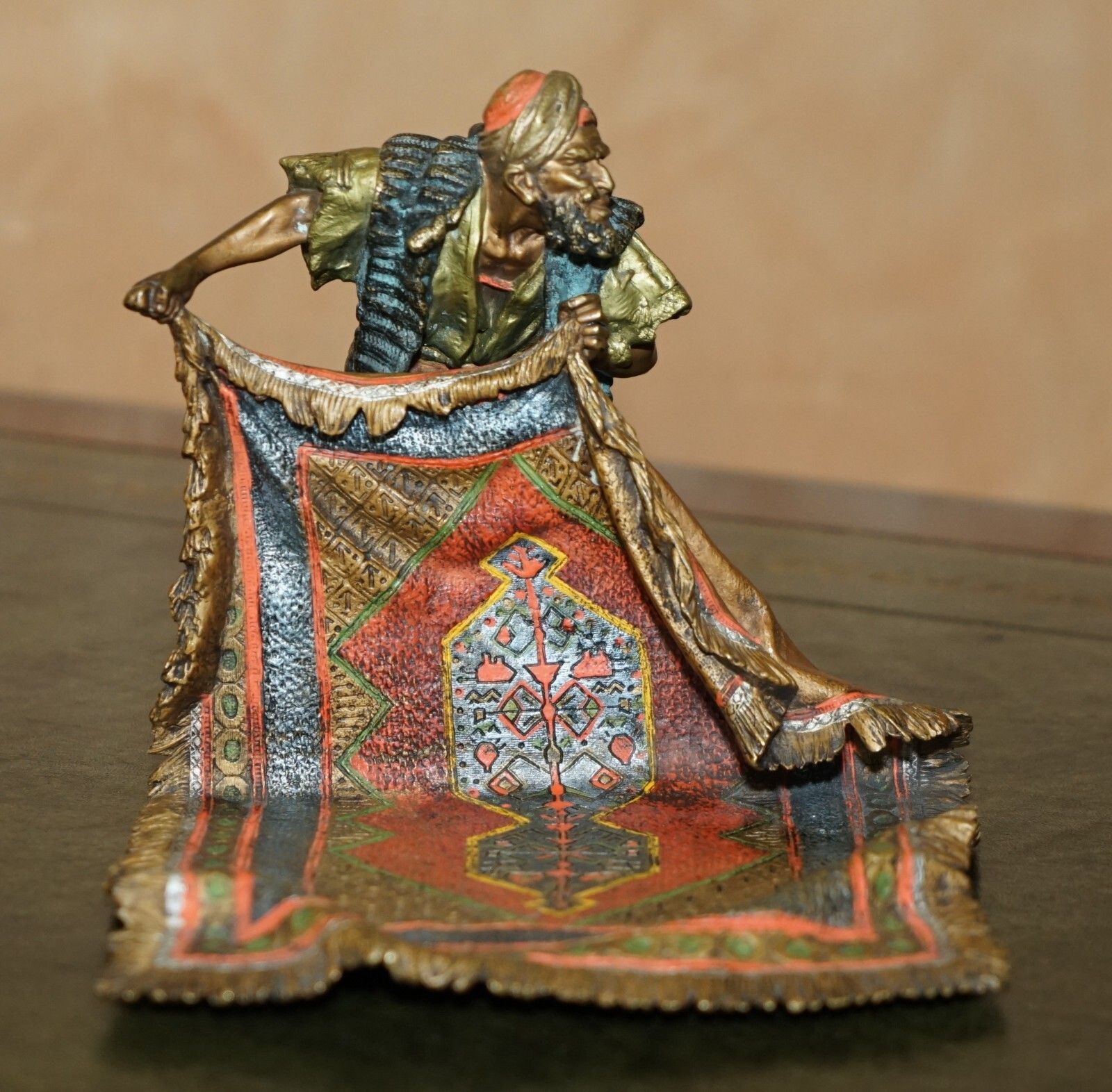 Fine Antique Circa 1910 Franz Bergman Cold Painted Bronze Carpet Seller Statue photo furniture