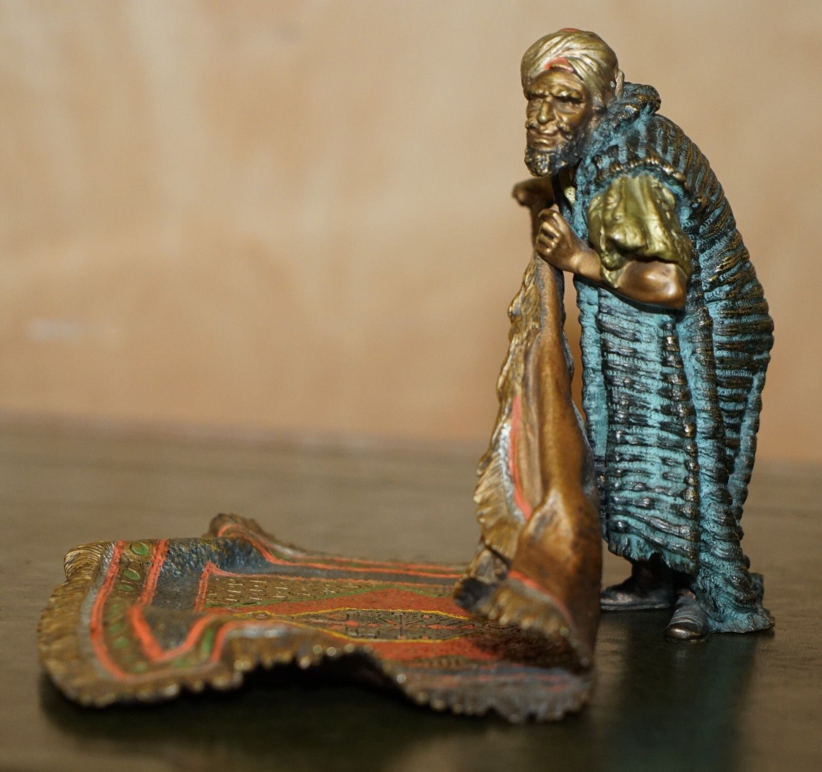 Art Fine Antique Circa 1910 Franz Bergman Cold Painted Bronze Carpet Seller Statue photo