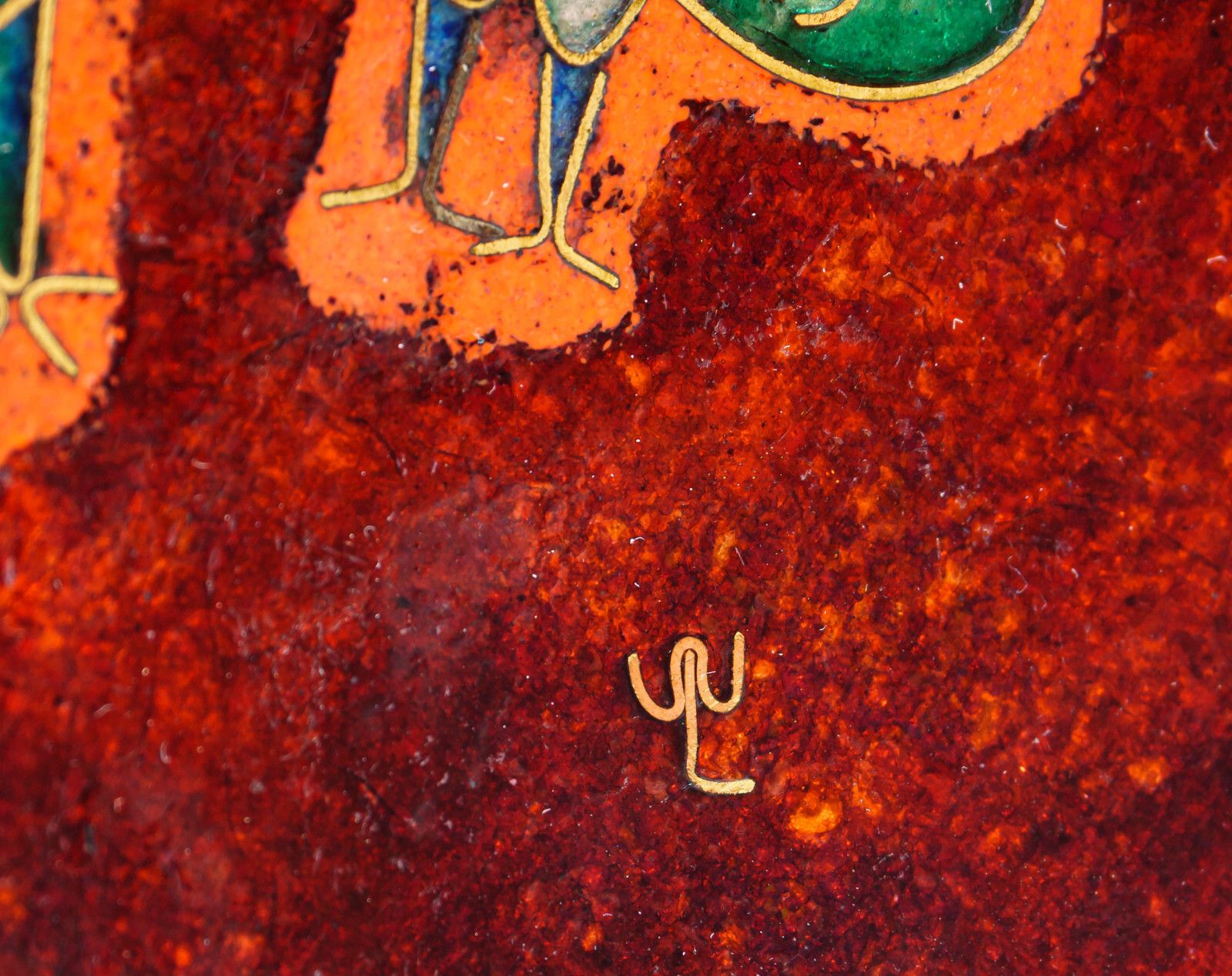 1970s Walter Lochmuller Abstract Birds Cloisonne Red Enamel Dish – Signed photo for sale