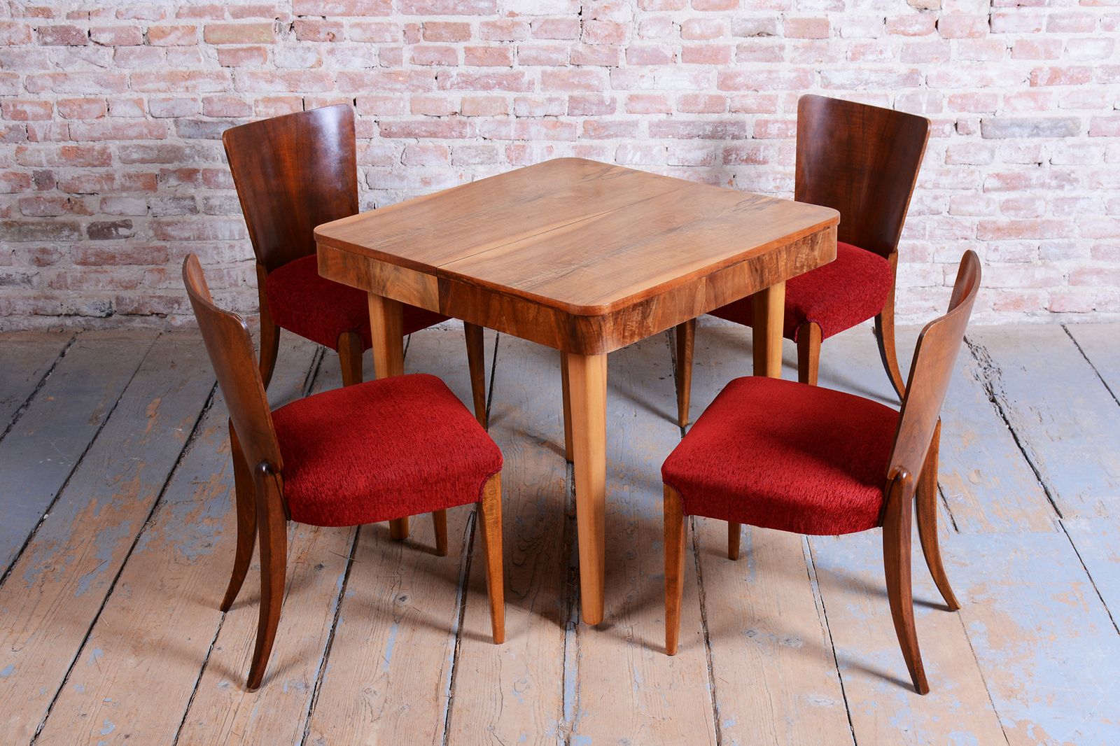 photo furniture Set Of 4 Original Art Deco Chairs, J. Halabala, Up Zavody, Walnut, Czech, 1940s
