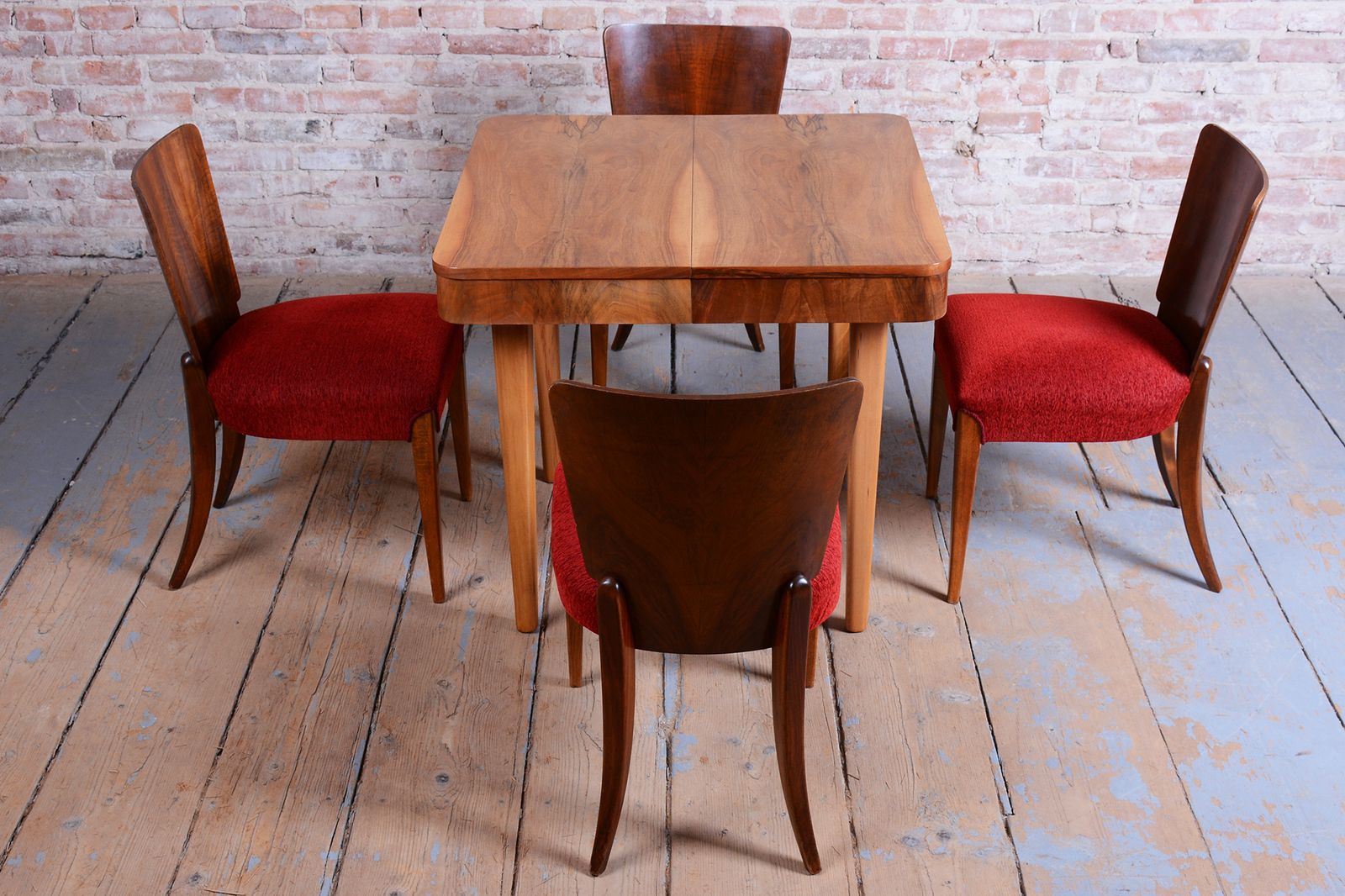 photo for sale Set Of 4 Original Art Deco Chairs, J. Halabala, Up Zavody, Walnut, Czech, 1940s