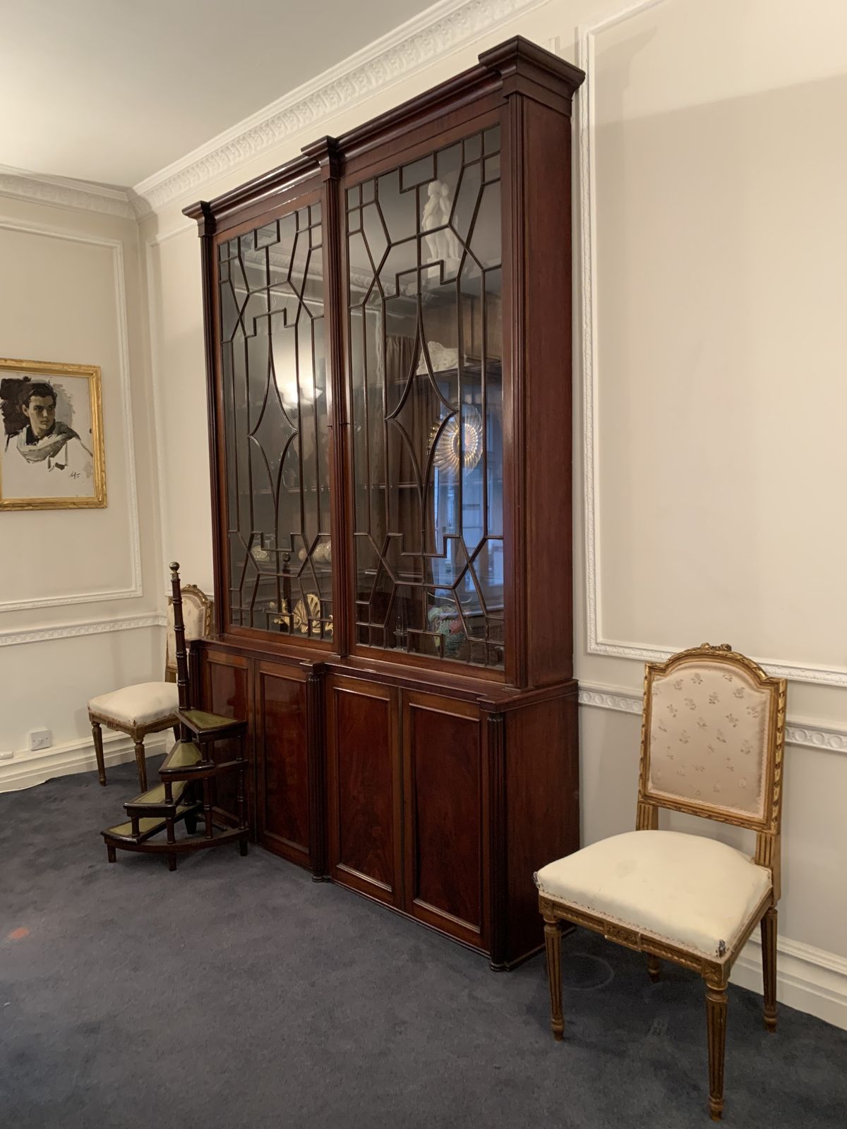 Late Georgian Style English Astragal Glazed Mahogany Breakfront Library Bookcase